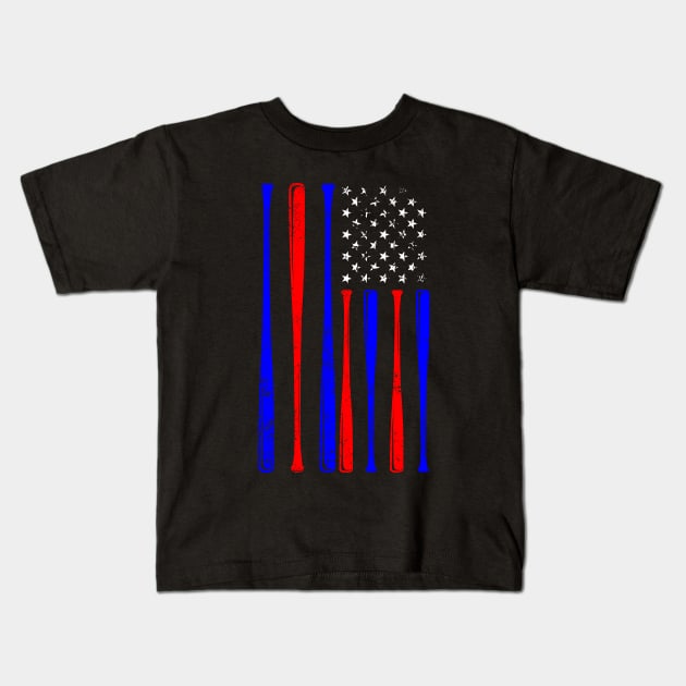 American Flag Baseball Team Kids T-Shirt by ChrifBouglas